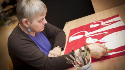 Jolanda het Kentalis Atelier Jolanda bij het Kentalis Atelier